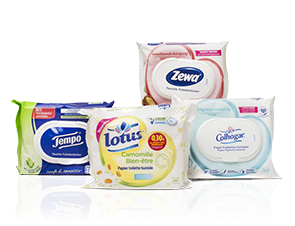 Zewa®/Lotus®/Tempo®/Colhogar®/Edet® Moist toilet paper (logos)